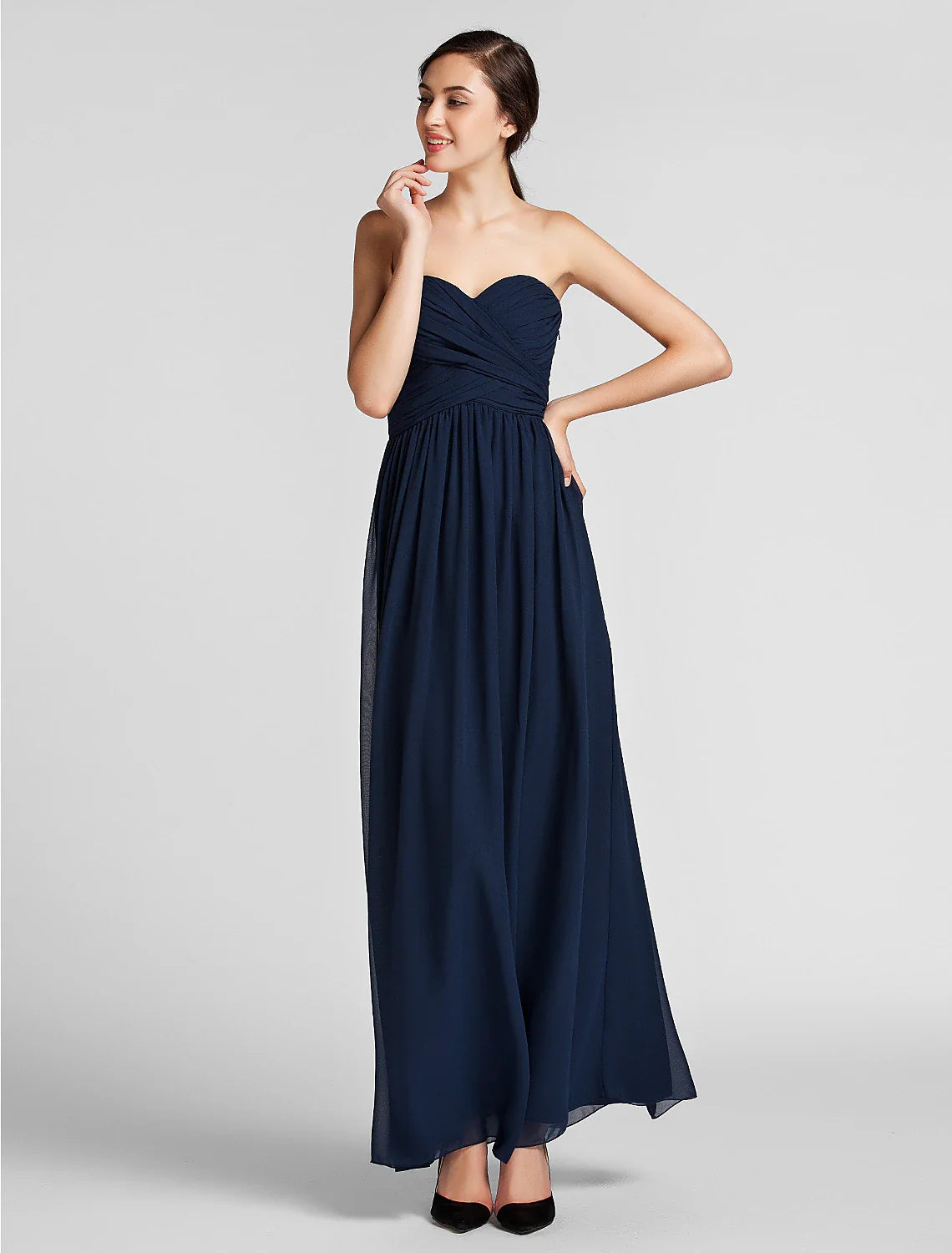 Sheath / Column Bridesmaid Dress Sweetheart Sleeveless Open Back Floor Length Chiffon with Criss Cross / Side Draping