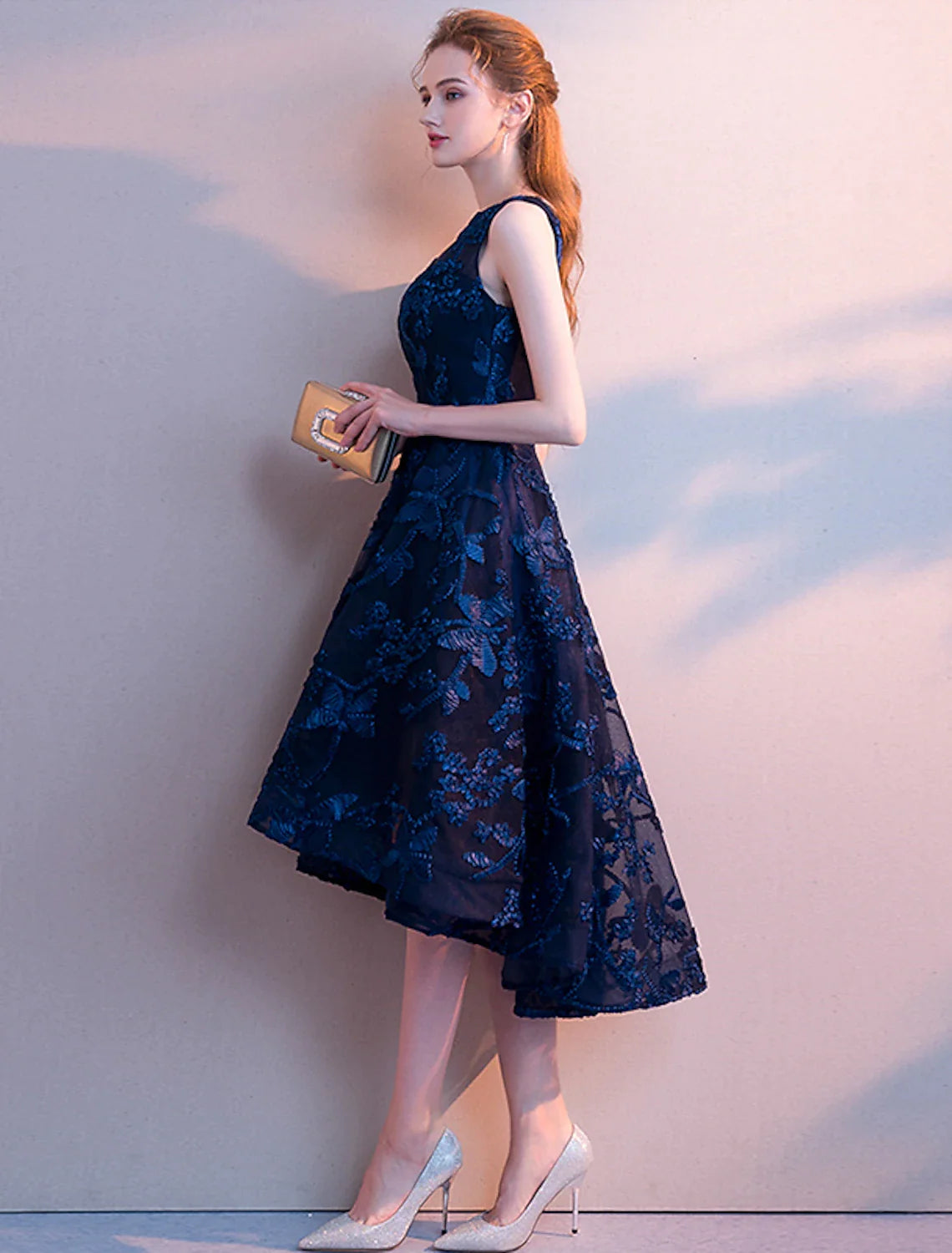 A-Line Cocktail Dresses Minimalist Dress Homecoming Asymmetrical Sleeveless Jewel Neck Tulle with Pleats Pattern / Print