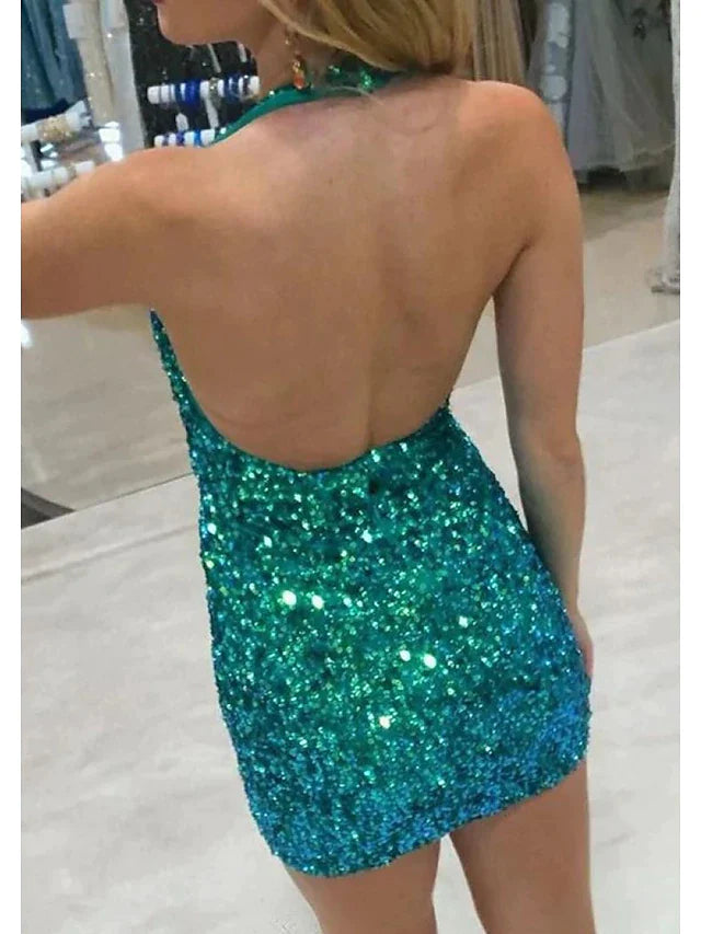 Mermaid / Trumpet Party Dresses Sexy Dress Cocktail Party Short / Mini Sleeveless V Neck Sequined Backless with Sequin