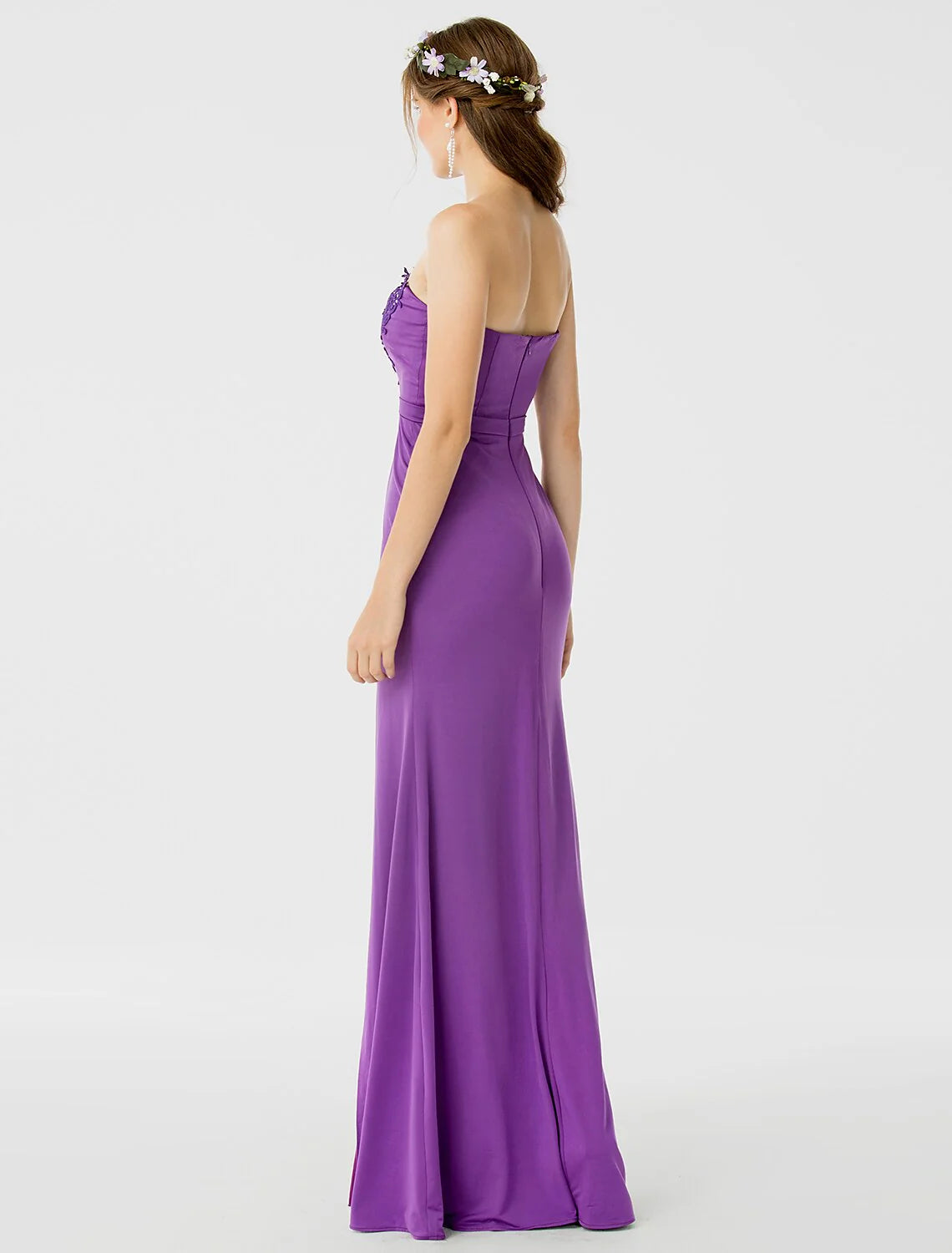 Sheath / Column Bridesmaid Dress Sweetheart Sleeveless Open Back Floor Length Jersey / Floral Lace with Sash / Ribbon / Appliques / Split Front