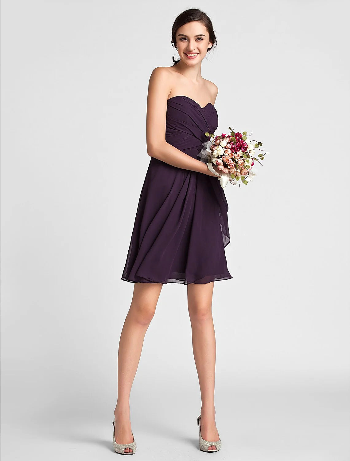 Sheath / Column Sweetheart Neckline Knee Length Chiffon Bridesmaid Dress with Criss Cross / Draping