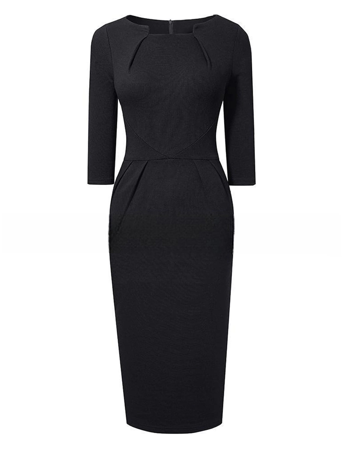 Party Dress Bodycon Cotton Ruched Crew Neck 3/4 Length Sleeve Midi Dress Office Vacation