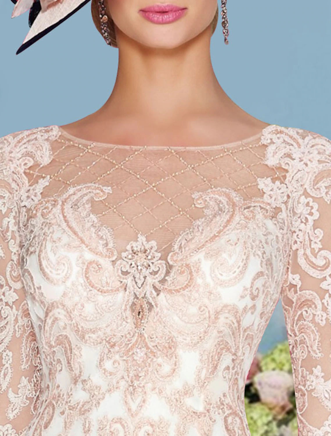 Two Piece Sheath Champagne Mother of the Bride Dress Formal Wedding Guest Church Elegant Jewel Neck Knee Length Chiffon Lace 3/4 Length Sleeve Wrap Included Jacket Dresses with Beading Appliques