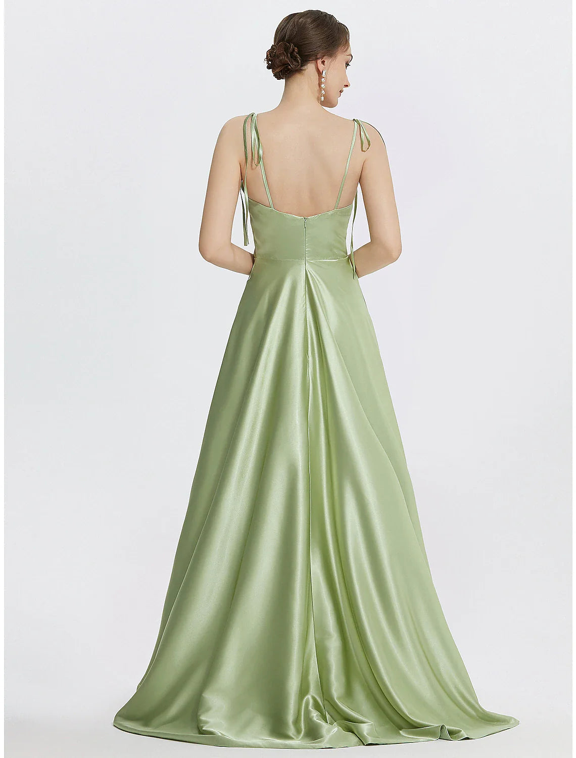 A-Line Evening Gown Elegant Dress Formal Prom Floor Length Sleeveless Spaghetti Strap Satin with Ruched Slit Strappy