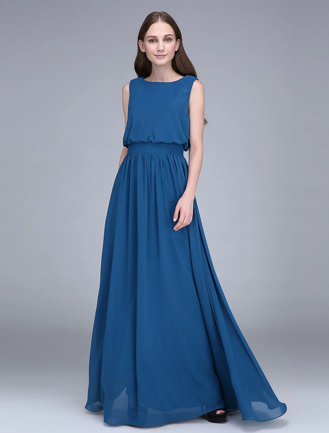 Sheath / Column Bridesmaid Dress Jewel Neck Sleeveless Floor Length Chiffon with Sash / Ribbon