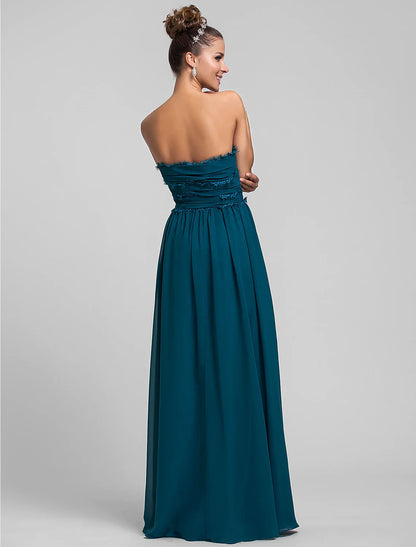 Sheath / Column Strapless Floor Length Chiffon Bridesmaid Dress with Side Draping / Ruffles