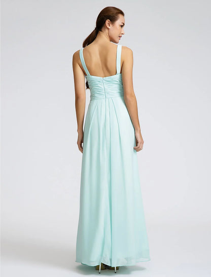 Sheath / Column Bridesmaid Dress Sweetheart Sleeveless Open Back Ankle Length Georgette with Criss Cross