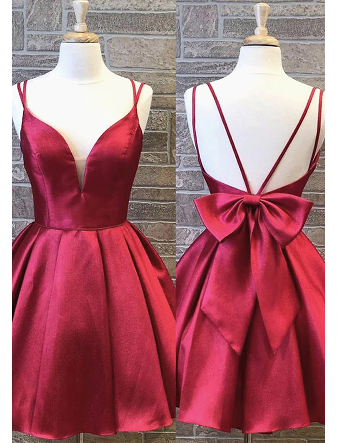 A-Line Homecoming Dresses Backless Dress Holiday Short / Mini Sleeveless Spaghetti Strap Charmeuse with Bow(s)