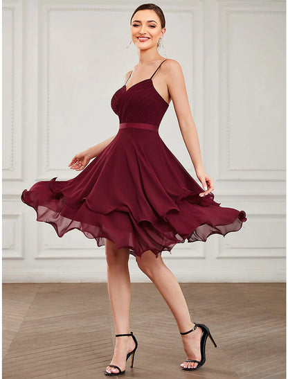 A-Line Homecoming Dresses Elegant Dress Homecoming Short / Mini Sleeveless Sweetheart Chiffon with Pure Color Tiered