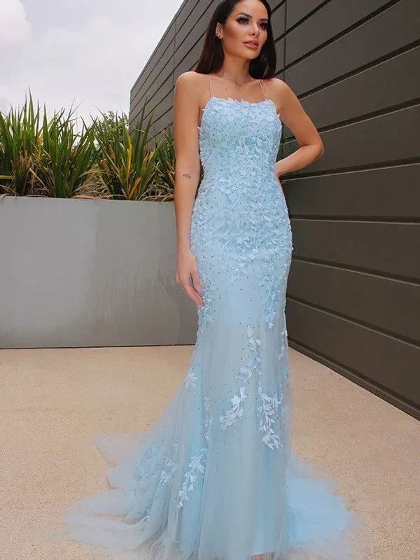 Halter Sleeveless Lace Tulle Prom Dresses Long