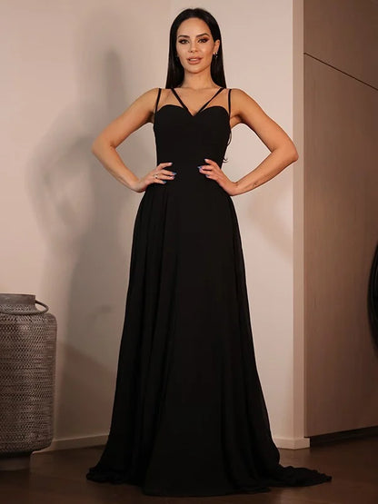 A-Line Princess Jersey Ruffles Sweetheart Sleeveless Prom Dresses black