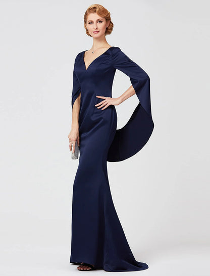 Mermaid / Trumpet V Neck Floor Length Polyester Mother of the Bride Dress