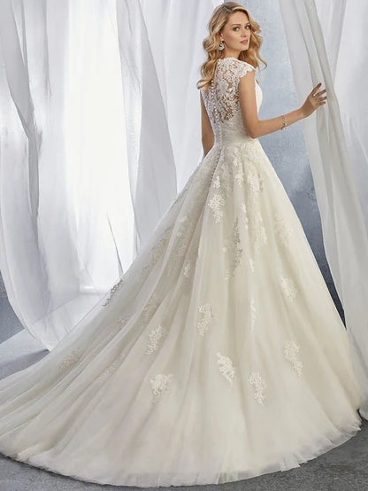 Engagement Formal Wedding Dresses Court Train Ball Gown Cap Sleeve Sweetheart Lace With Appliques