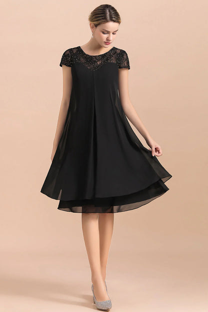 Black Cap Sleeve Mother of Bride Dress Chiffon Short Wedding Party Gowns