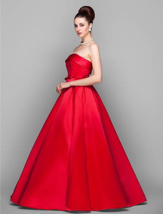 Ball Gown Elegant Dress Quinceanera Floor Length Sleeveless Strapless Satin with Bow(s)