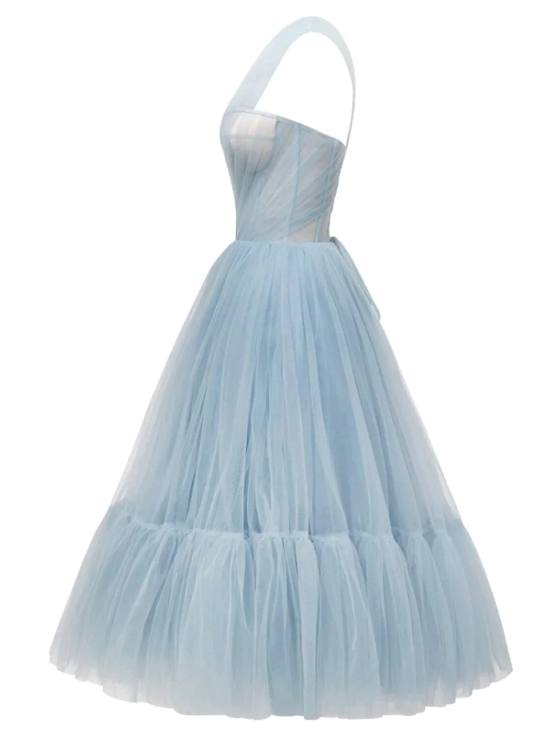 A-Line Prom Dresses Elegant Dress Formal Tea Length Sleeveless One Shoulder Tulle with Pleats