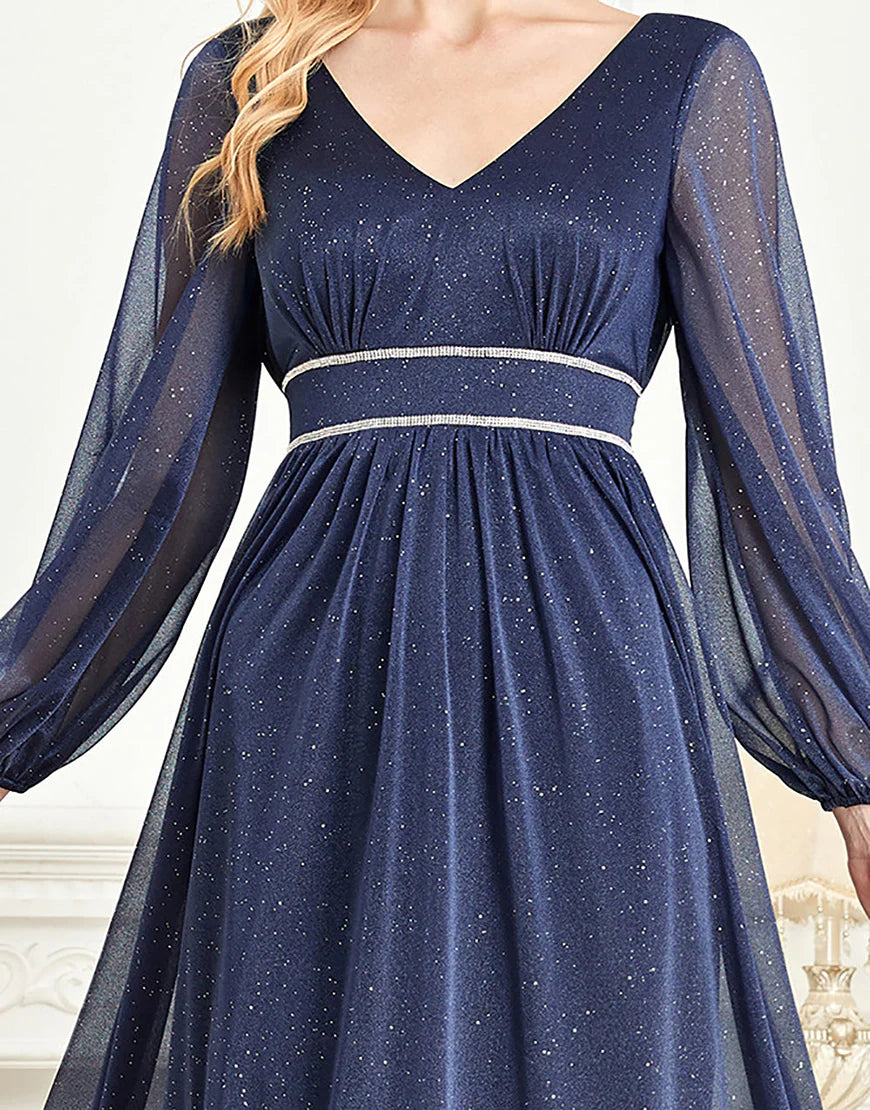 Elegant Long Sleeves Navy Mother of the Bride Dress