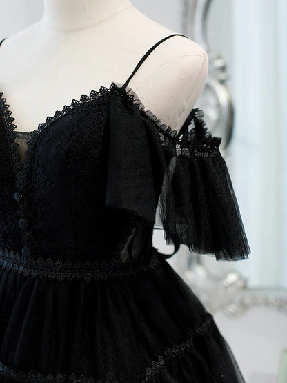 Black Sweetheart Straps Tulle Homecoming Dress Off Shoulder Prom Dress