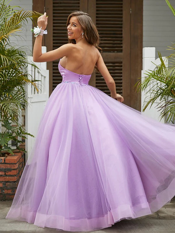 A-Line Princess Tulle Ruffles Sweetheart Sleeveless Floor-Length Dresses