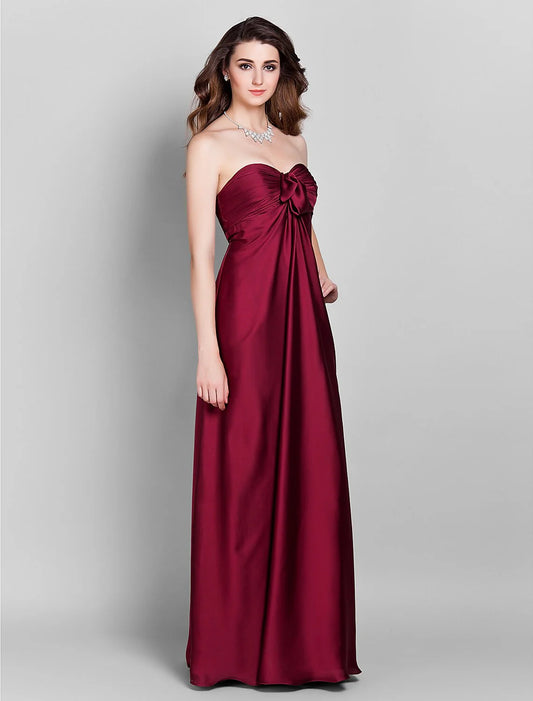 Sheath / Column Bridesmaid Dress Sweetheart Sleeveless Open Back Floor Length Stretch Satin with Beading / Side Draping / Flower