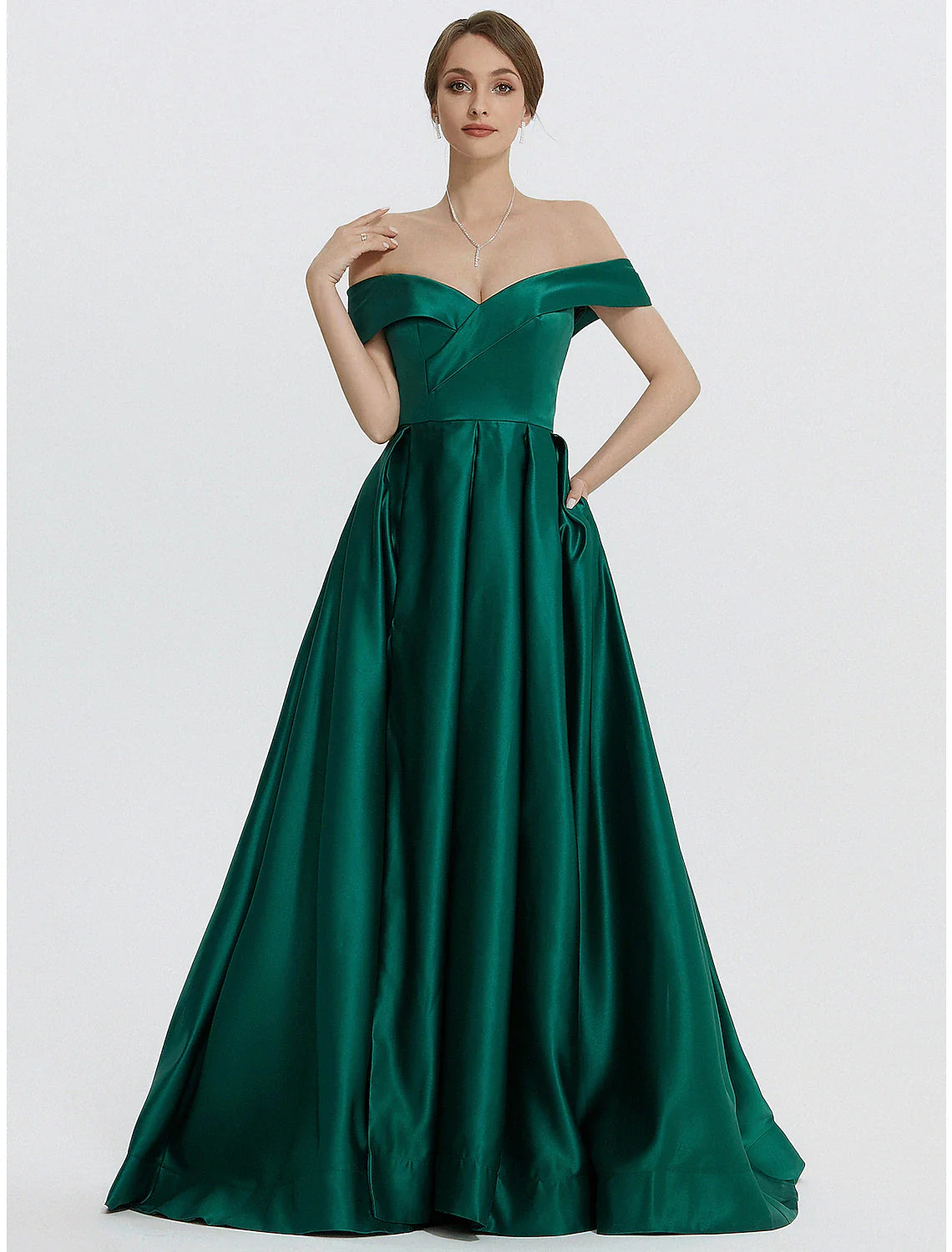 A-Line Evening Gown Elegant Dress Formal Prom Floor Length Sleeveless Sweetheart Satin with Slit