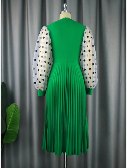 A-Line Party Dresses Cut Out Dress Cocktail Party Tea Length Long Sleeve Jewel Neck Chiffon with Pleats