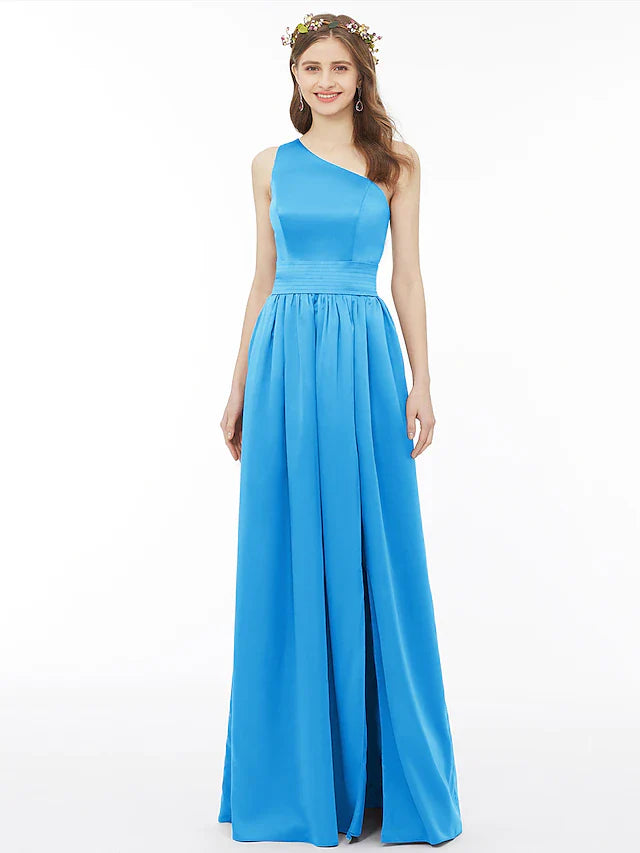 Ball Gown / A-Line Bridesmaid Dress One Shoulder Sleeveless Floor Length Chiffon with Sash / Ribbon / Pleats / Split Front