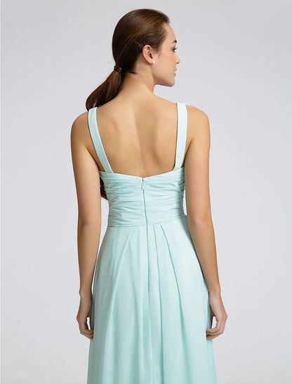 Sheath / Column Bridesmaid Dress Sweetheart Sleeveless Open Back Ankle Length Georgette with Criss Cross