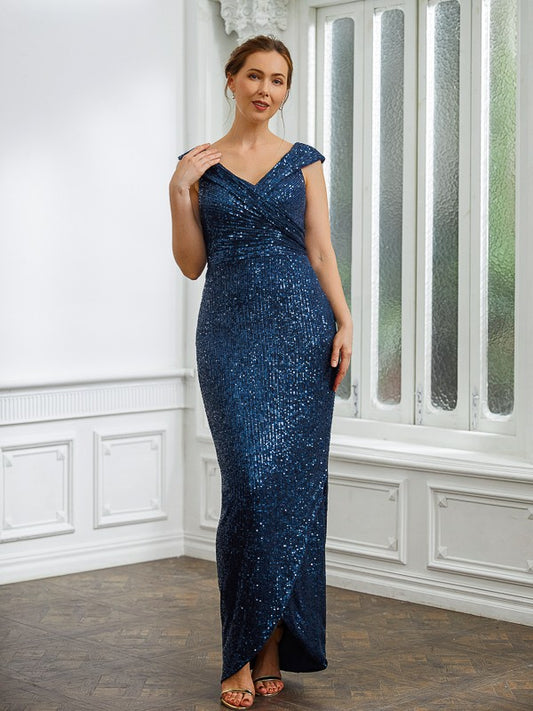 Sheath/Column Ruched V-neck Sleeveless Floor-Length Mother of the Bride Dresses