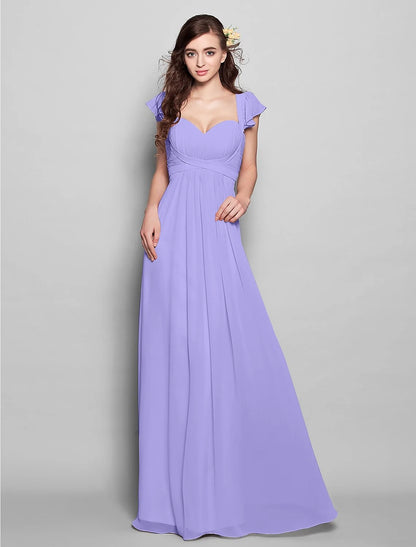 Product Sample Sheath / Column Straps Floor Length Chiffon Bridesmaid Dress with Sash / Ribbon / Pleats