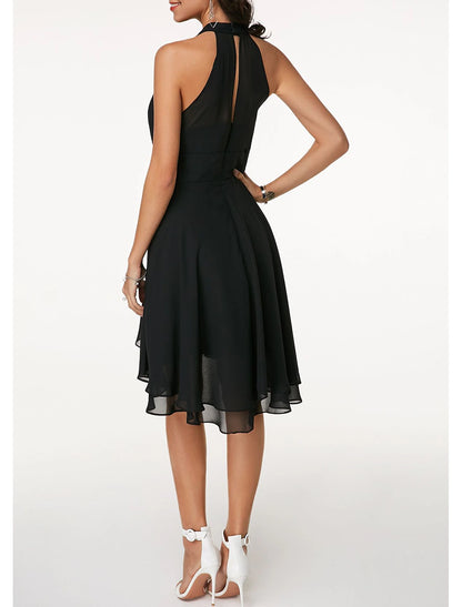 A-Line Cocktail Dresses Party Dress Engagement Knee Length Sleeveless Halter Neck Chiffon V Back with Sleek Tiered