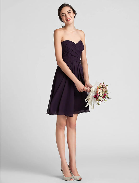 Sheath / Column Sweetheart Neckline Knee Length Chiffon Bridesmaid Dress with Criss Cross / Draping