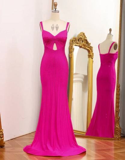 Mermaid Hot Pink Prom Dress With Hollow-out Floor-length Dress