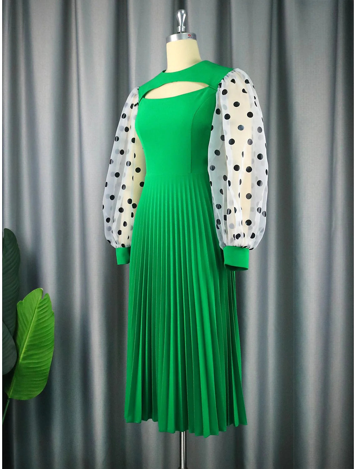 A-Line Party Dresses Cut Out Dress Cocktail Party Tea Length Long Sleeve Jewel Neck Chiffon with Pleats