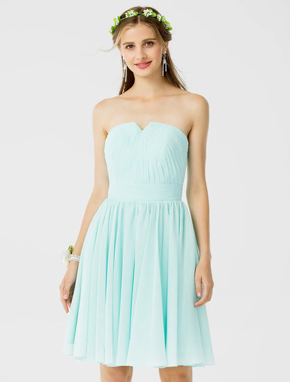 Princess / A-Line Bridesmaid Dress Notched Sleeveless Open Back Knee Length Chiffon with Ruched / Draping