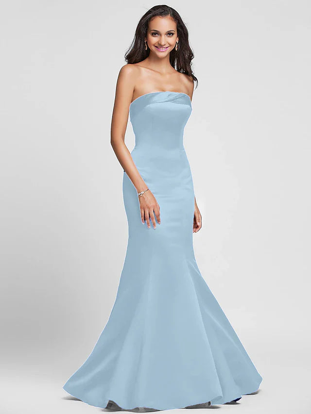 Mermaid / Trumpet Bridesmaid Dress Strapless Sleeveless Lace Up Floor Length Satin with Side Draping