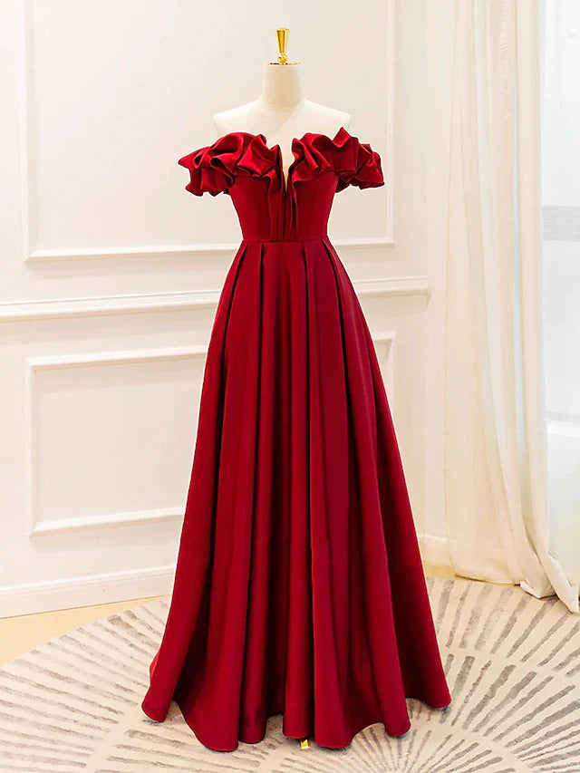 Ball Gown A-Line Evening Gown Empire Dress Prom Floor Length Sleeveless V Neck Jersey with Pleats Strappy