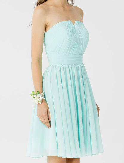 Princess / A-Line Bridesmaid Dress Notched Sleeveless Open Back Knee Length Chiffon with Ruched / Draping