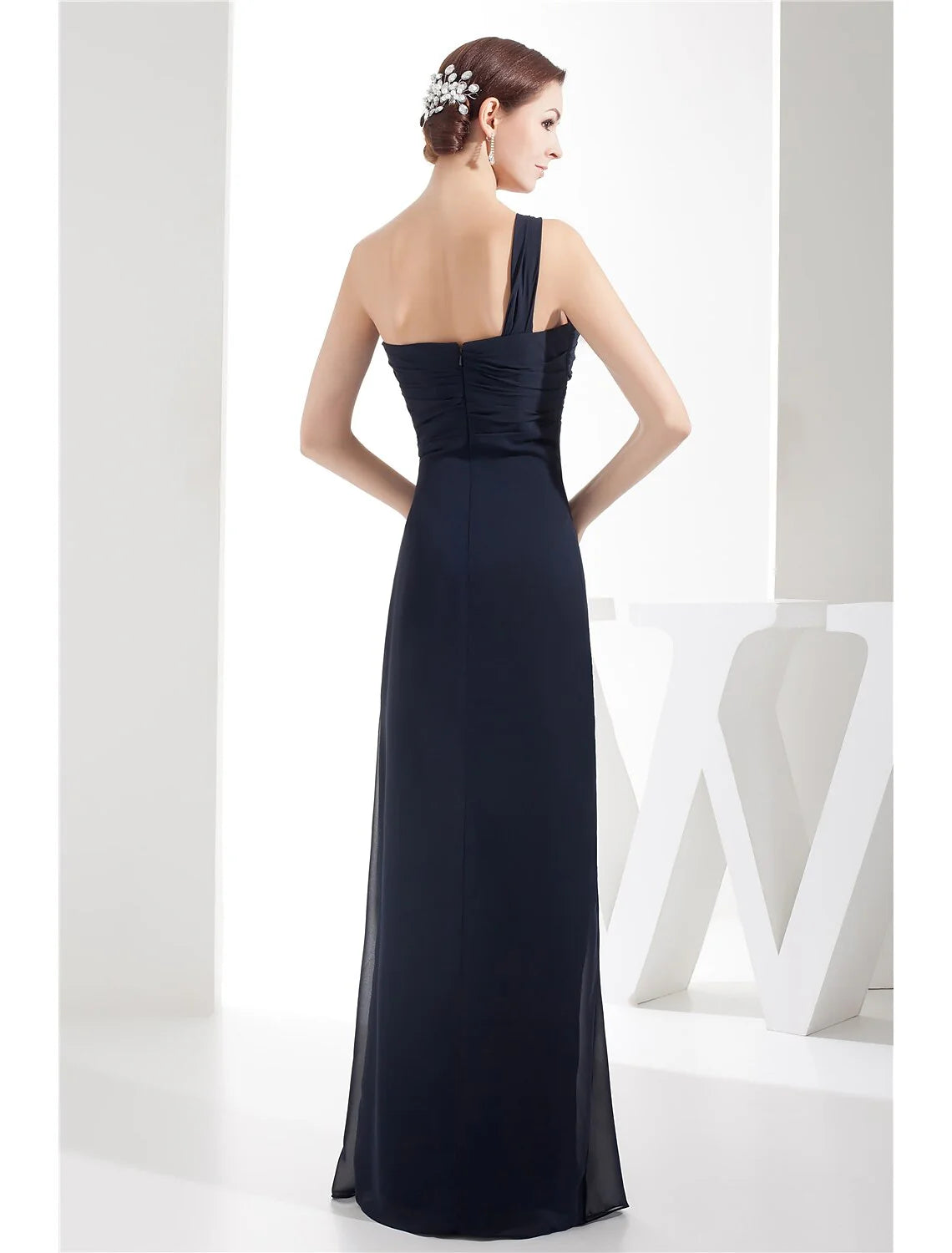 Sheath / Column Evening Gown Minimalist Dress Wedding Guest Floor Length Sleeveless One Shoulder Chiffon with Ruched