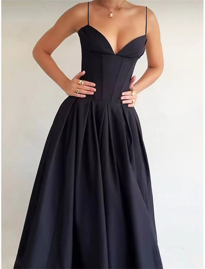 Black Dress Prom Dress Party Dress Ruched Sleeveless Birthday Vacation Elegant Black Summer Spring