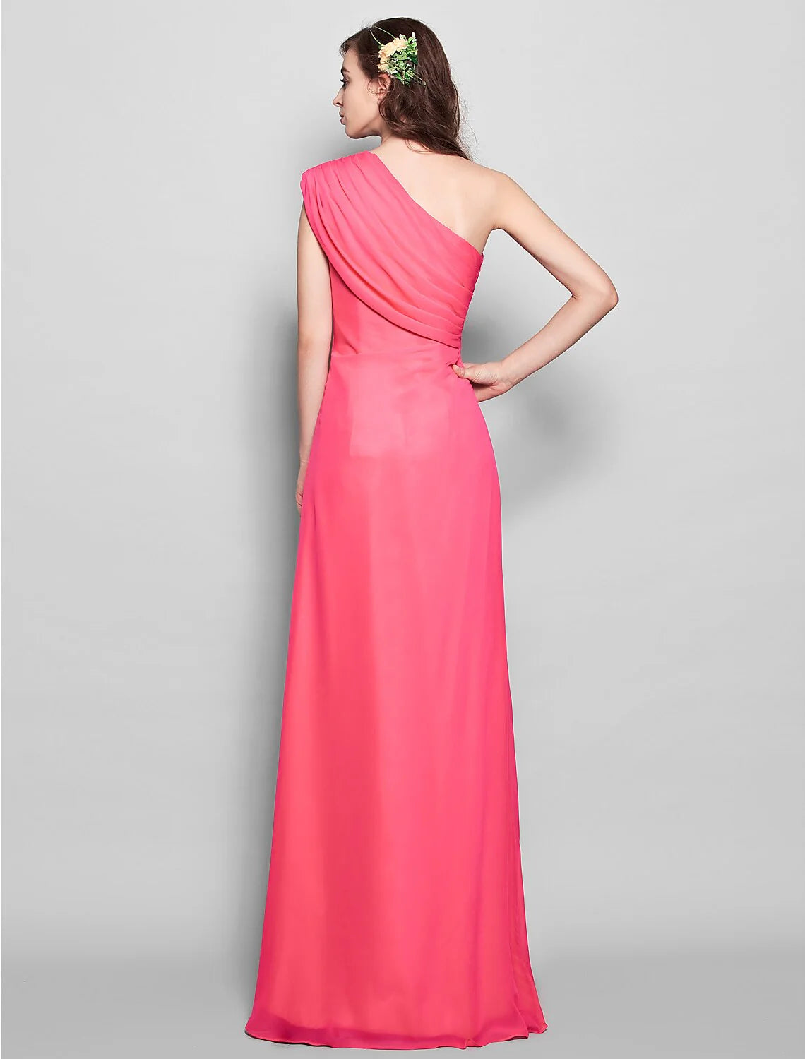 Sheath / Column Bridesmaid Dress One Shoulder Sleeveless Elegant Floor Length Chiffon with Side Draping