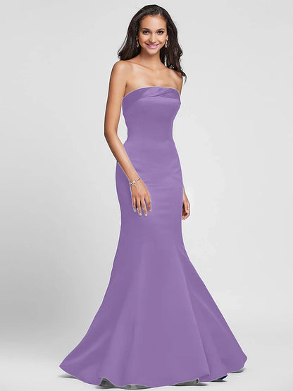 Mermaid / Trumpet Bridesmaid Dress Strapless Sleeveless Lace Up Floor Length Satin with Side Draping