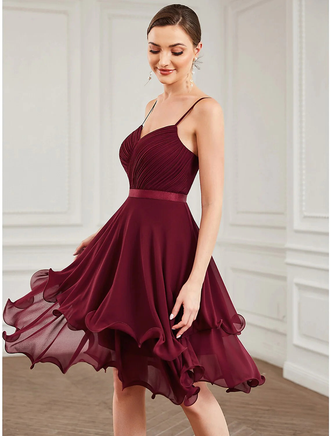 A-Line Homecoming Dresses Elegant Dress Homecoming Short / Mini Sleeveless Sweetheart Chiffon with Pure Color Tiered